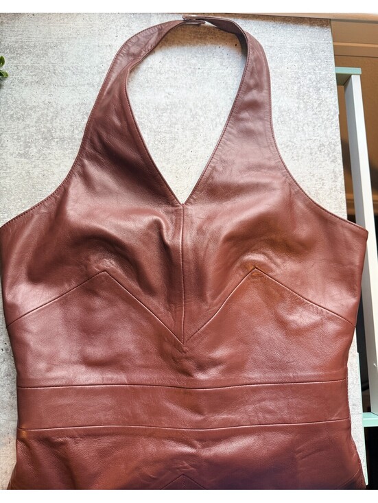 Dresses & Skirts - Designer Quality Brown Leather Halter Dress, Retro 80's Style  Size XS  RARE!